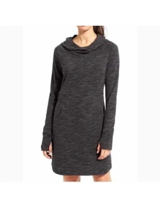 Athleta Dresses & Skirts - Athleta Women's Large Hooded Long Sleeve Tunic Dress Black Heathered Cowl Neck